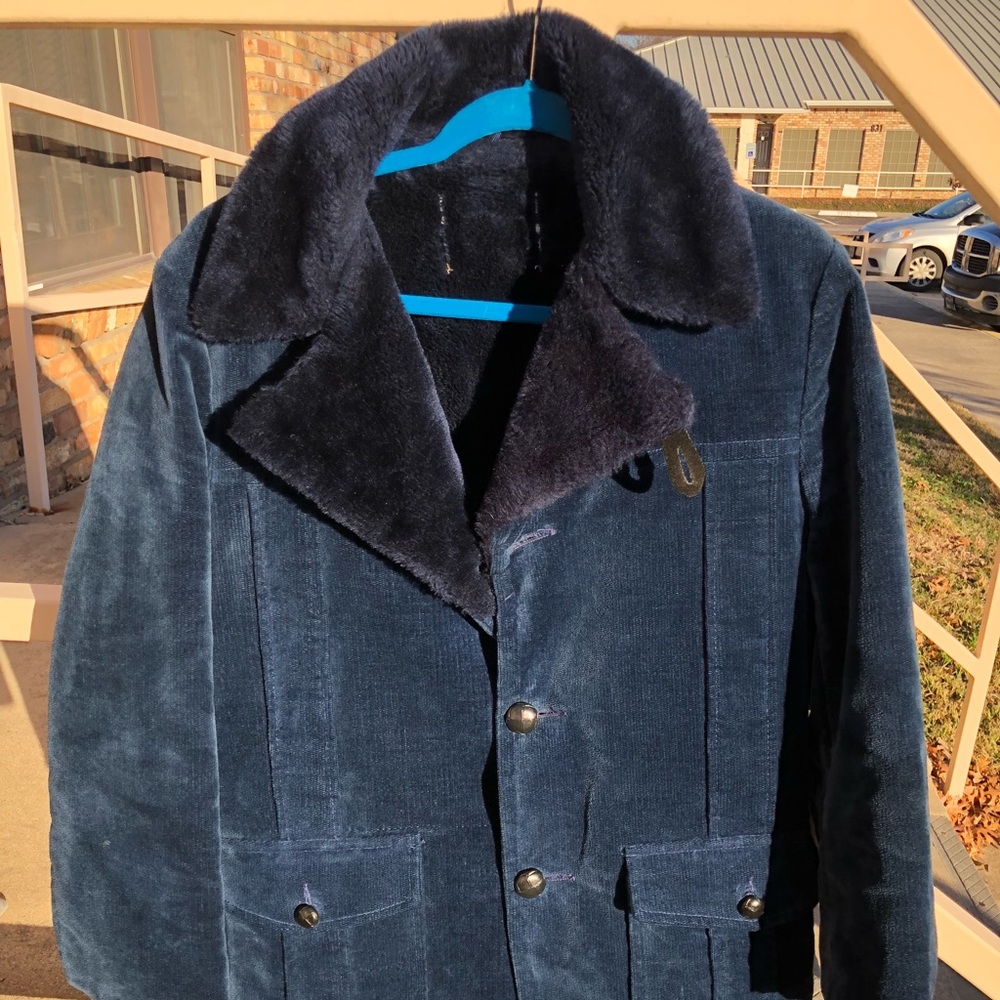 Vintage 70’s Blue Corduroy Faux Fur Coat